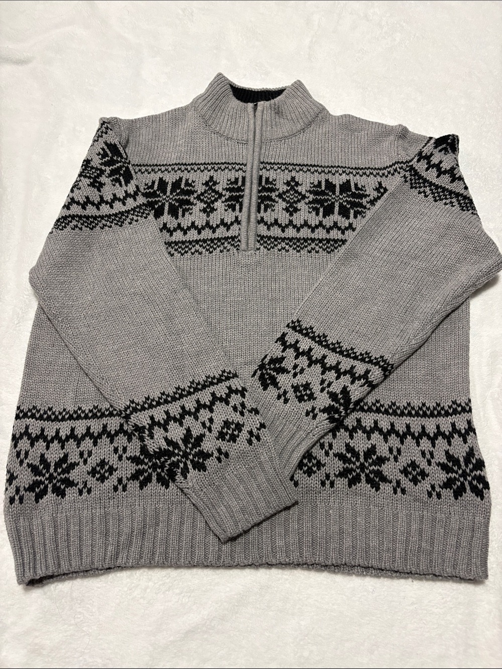 Northcrest Grey and Black Nordic Half-Zip Women's Sweater